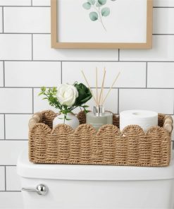 Alternative view of CubesLand Scalloped Toilet Paper Storage Basket W/Handle for Home Decor | Paper Rope Toilet Organizer Basket for Countertop. Over Toilet Shelf. End Table. Living Room. Bedroom Decor & More. Neutral