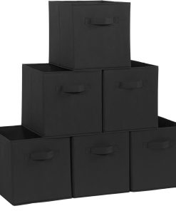 STORAGE MANIAC Storage Cubes. 11 Inch Durable 6 Pack Fabric Foldable Collapsible Bins with Handles for Organization. Closet. Shelves. Offices. Toys. Black