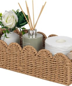CubesLand Scalloped Toilet Paper Storage Basket W/Handle for Home Decor | Paper Rope Toilet Organizer Basket for Countertop. Over Toilet Shelf. End Table. Living Room. Bedroom Decor & More. Neutral