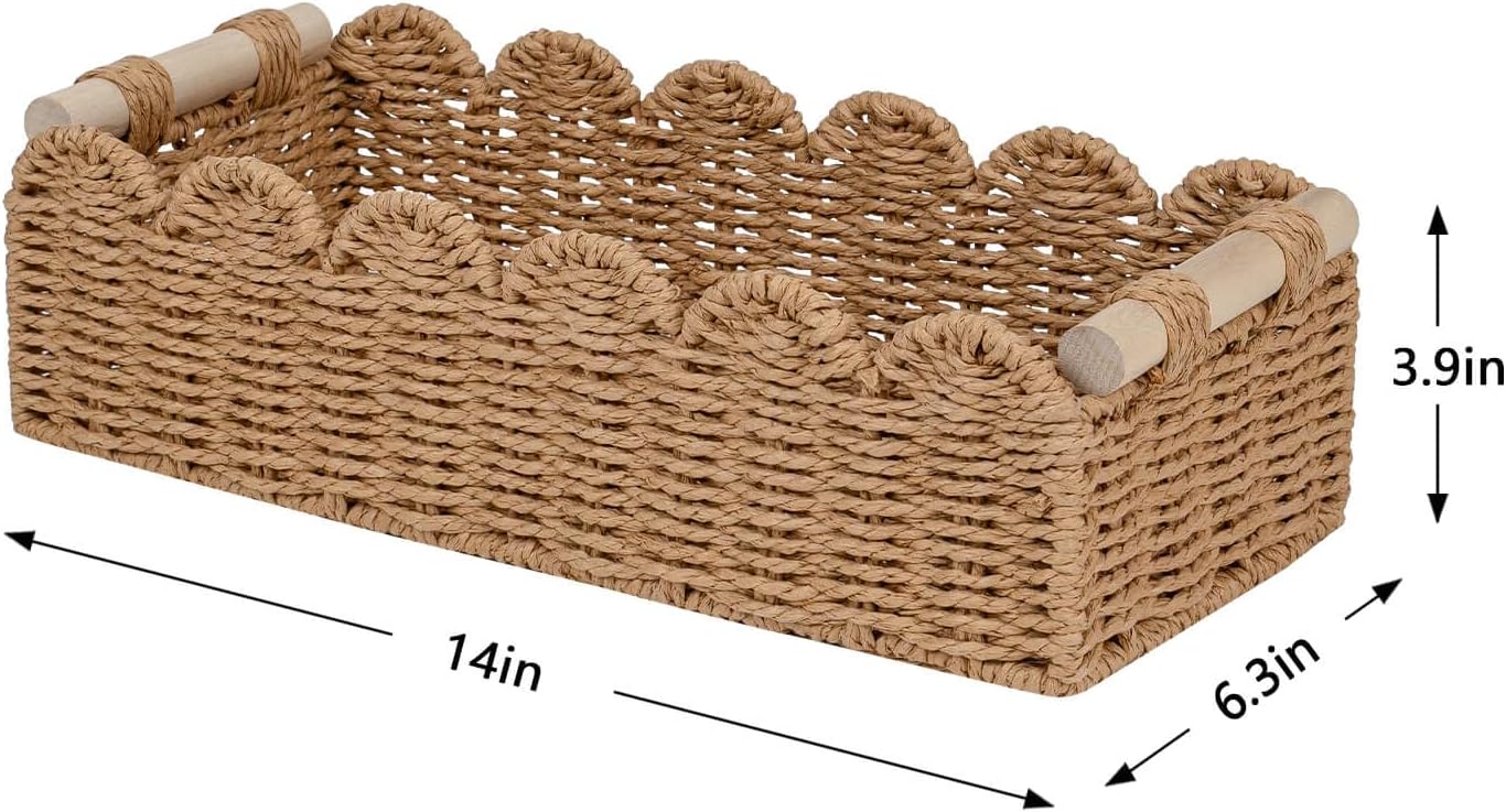 CubesLand Scalloped Toilet Paper Storage Basket W/Handle for Home Decor | Paper Rope Toilet Organizer Basket for Countertop. Over Toilet Shelf. End Table. Living Room. Bedroom Decor & More. Neutral - Image 4