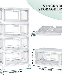 Alternative view of Kmiectse Clear Storage Bins with Lids - 4 Tier 23qt Plastic Stackable Bins | Closet Organizers Box for Bedroom. Living Room. 23 QT Folding Box with Magnetic door
