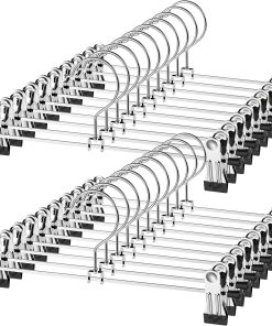 NORTHERN BROTHERS Pants Hangers with Clips. Heavy Duty 20 Pack. Adjustable Metal Skirt Hanger for Women Men Jeans Shorts Trousers Dorm Bedroom College Clothes Closet Organizers and Storage