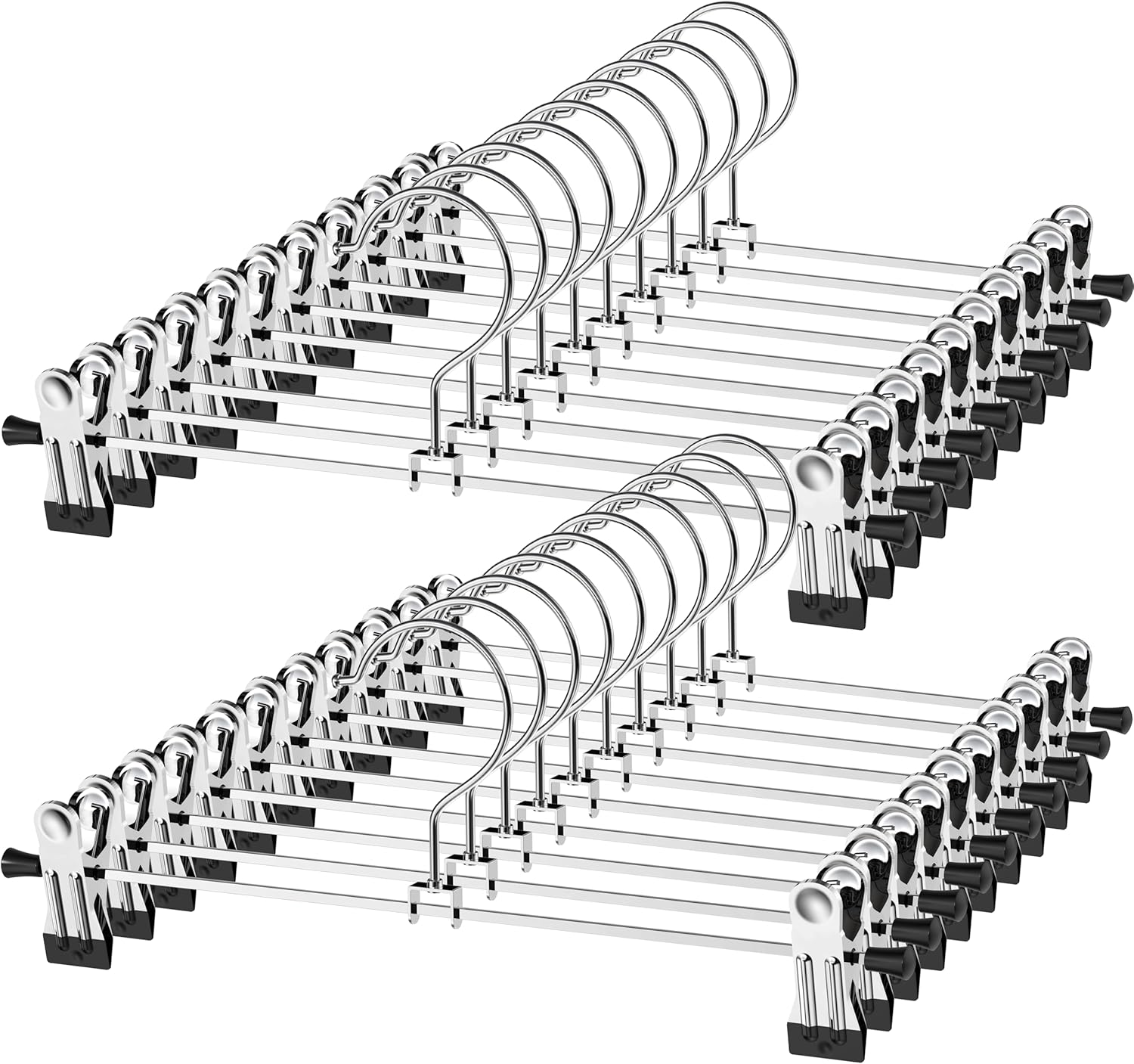 NORTHERN BROTHERS Pants Hangers with Clips. Heavy Duty 20 Pack. Adjustable Metal Skirt Hanger for Women Men Jeans Shorts Trousers Dorm Bedroom College Clothes Closet Organizers and Storage